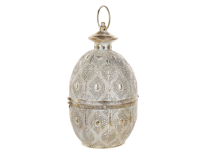 Beliani Lampion złoty metalowy 34 cm ze szklanym wkładem na świeczkę jajo orientalny ażurowy Kategoria Świeczniki i świece Szkło Kolor Szary