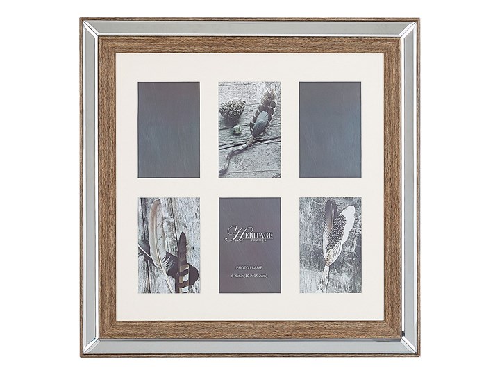 Multiramka ciemne drewno drewniana lustrzana 50 x 50 cm na zdjęcia 6 fotografii 10 x 15 cm kolaż wisząca Kategoria Ramy i ramki na zdjęcia Pomieszczenie Salon