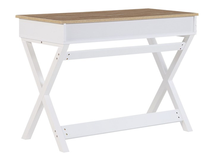 Biurko białe z jasnym blatem MDF 103 x 50 cm z szufladami małe skandynawski Drewno Płyta MDF Sosna Kolor Biały
