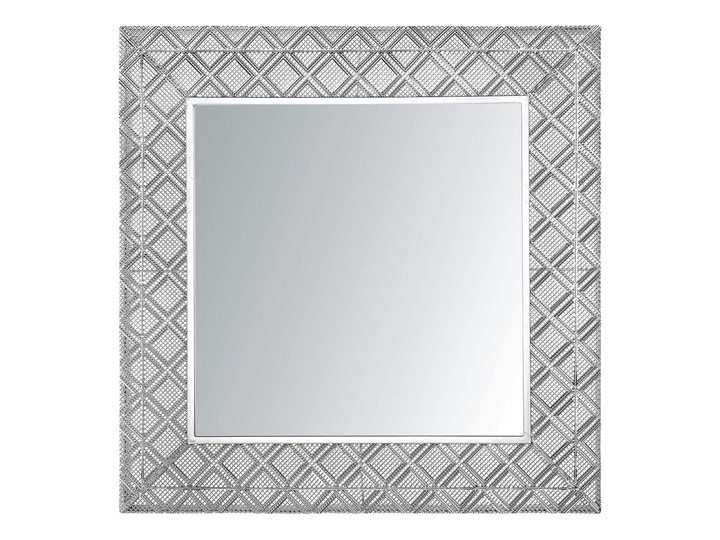 Lustro wiszące dekoracyjne kwadratowe srebrne 80 x 80 cm orientalna rama w romby Lustro z ramą Pomieszczenie Sypialnia Ścienne Pomieszczenie Garderoba