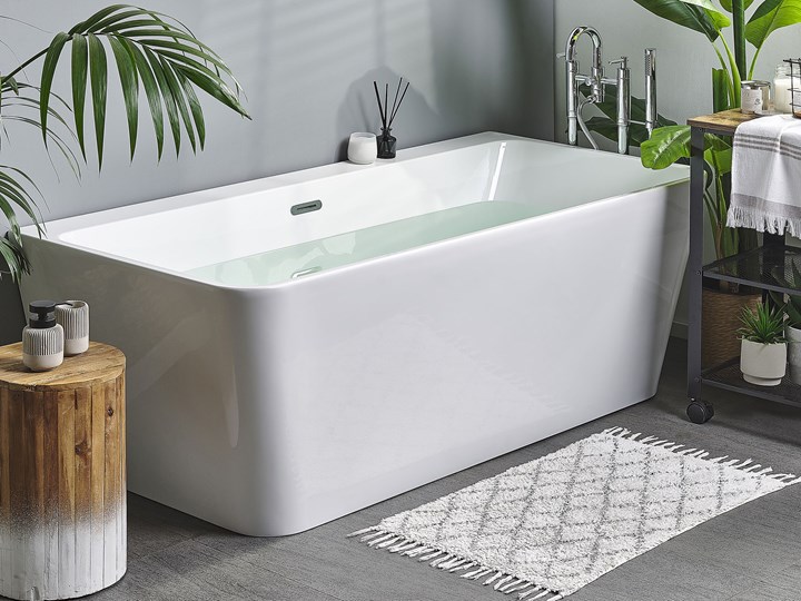 Wanna biała akrylowa 170 x 80 cm system przelewowy prostokątna minimalistyczny design Kolor Biały Symetryczne Kategoria Wanny