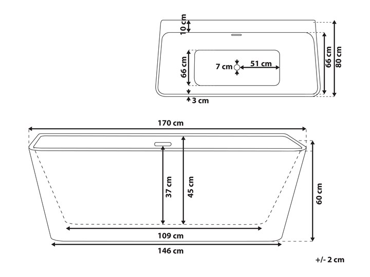 Wanna czarna akrylowa 170 x 80 cm system przelewowy prostokątna minimalistyczny design Symetryczne Kolor Czarny
