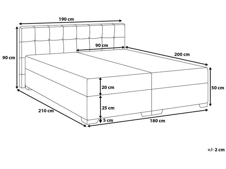 Łóżko kontynentalne czarne tapicerowane 180 x 200 cm dwuosobowe z materacem i pikowanym zagłówkiem Łóżko tapicerowane Kolor Czarny Kategoria Łóżka do sypialni