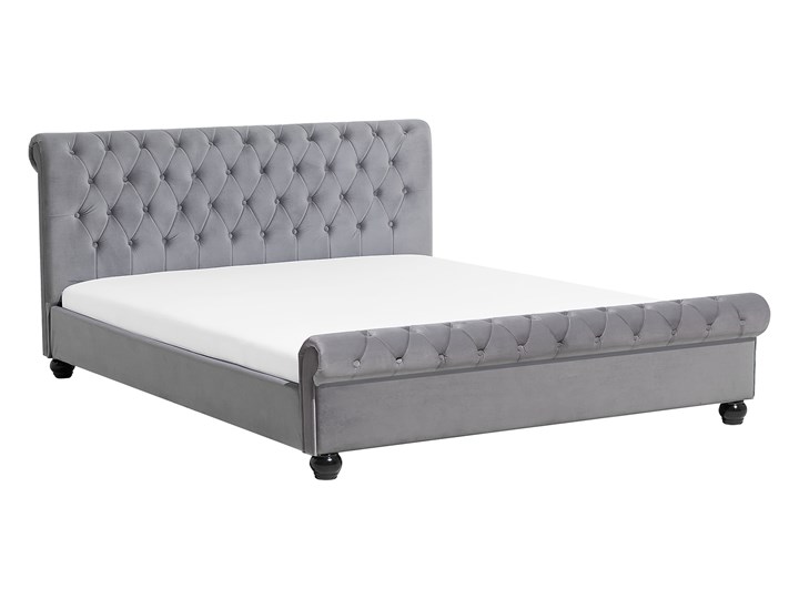 Łóżko ze stelażem szare welurowe 140 x 200 cm z zagłówkiem pikowane styl glamour Łóżko tapicerowane Kategoria Łóżka do sypialni