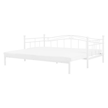 Łóżko białe metalowe 90/180 x 200 cm ze stelażem wysuwane dodatkowe łóżko nowoczesne