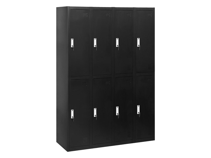 Szafa ubraniowa czarna metalowa 120 x 45 x 180 cm 4 x podwójne drzwi na kluczyk z półkami Pomieszczenie Biuro i pracownia Kolor Czarny