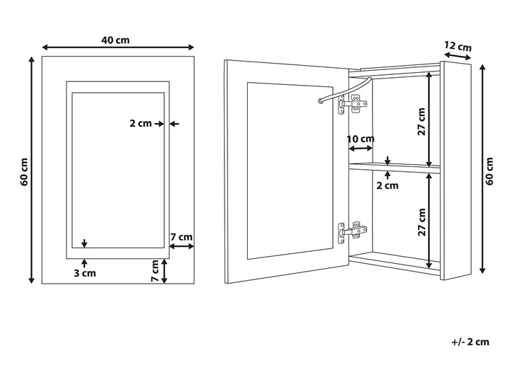 Szafka wisząca z lustrem i oświetleniem LED biała 40 x 60 cm nowoczesna Kolor Biały Szafki Wiszące Szkło Szerokość 40 cm Płyta MDF Głębokość 12 cm Kategoria Szafki stojące