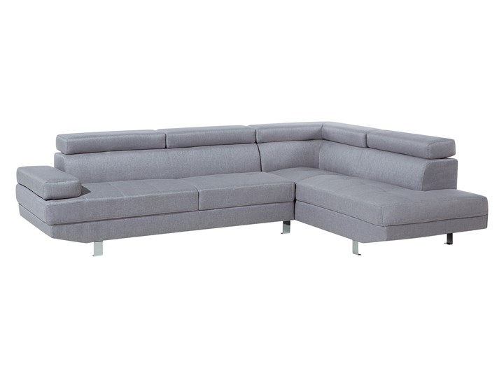 Narożnik lewostronny jasnoszary tapicerowany 5 osobowa sofa z regulowanymi zagłówkami Szerokość 261 cm Styl Nowoczesny Kategoria Narożniki