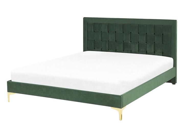 Łóżko welurowe zielone 160 x 200 cm tapicerowane złote nóżki wezgłowie oparcie glamour nowoczesne Łóżko tapicerowane Kolor Zielony Kolor Złoty