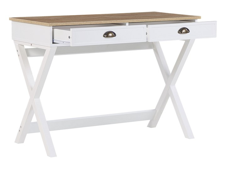 Biurko białe z jasnym blatem MDF 103 x 50 cm z szufladami małe skandynawski Sosna Drewno Płyta MDF Kolor Biały