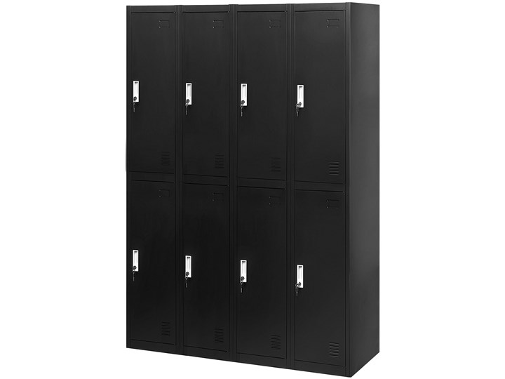Szafa ubraniowa czarna metalowa 120 x 45 x 180 cm 4 x podwójne drzwi na kluczyk z półkami Kolor Czarny Pomieszczenie Biuro i pracownia
