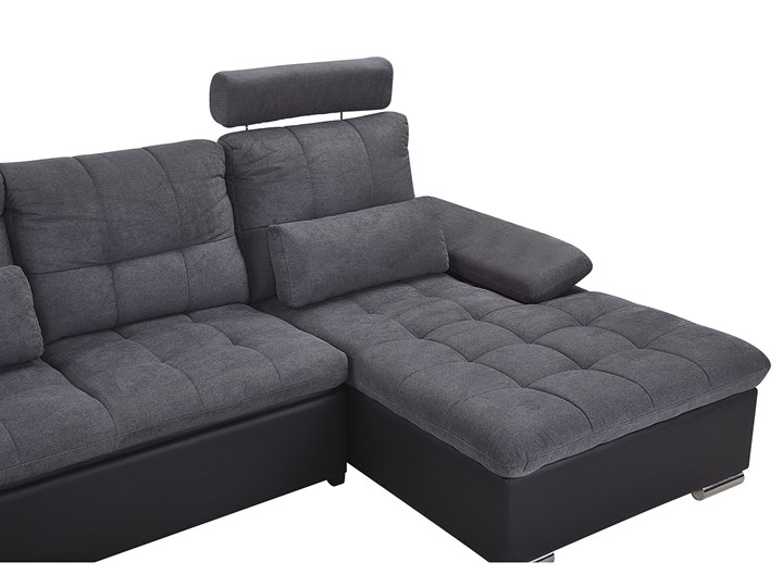 Narożnik rozkładany szary tapicerowany 5-osobowy z pojemnikiem regulowane zagłówki sofa kształt U Boki Bez boków W kształcie litery U Funkcje Z pojemnikiem na pościel