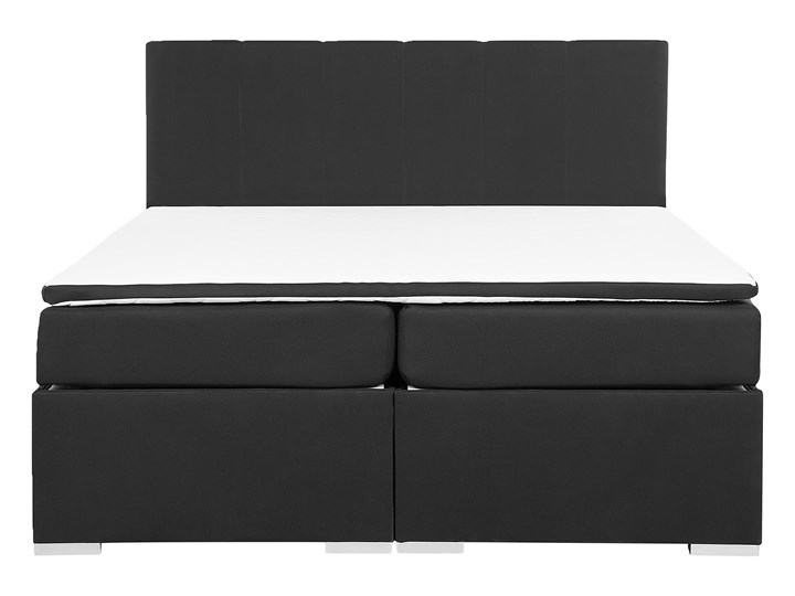 Łóżko kontynentalne z pojemnikiem i materacem czarne tapicerowane materiałem 160 x 200 cm retro design Łóżko tapicerowane Kolor Czarny Kategoria Łóżka do sypialni
