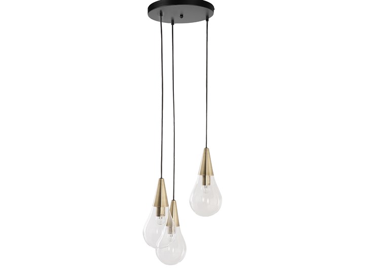 Lampa sufitowa przezroczysta szklana 118 cm miedziany akcent 3 klosze kształt kropli nowoczesna Metal Żarówka na kablu Szkło Kolor Złoty