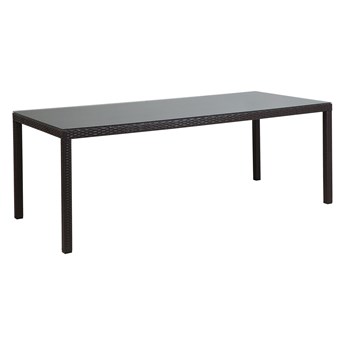 Stół jadalniany ogrodowy brązowy 220 x 100 cm technorattan szklany blat