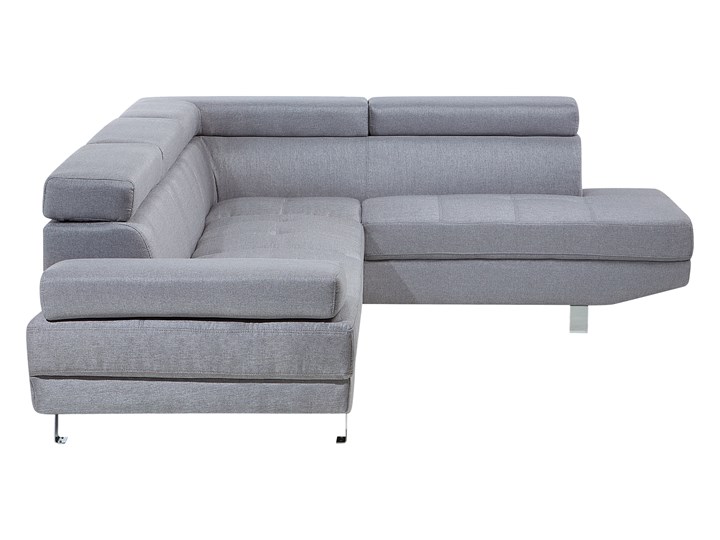 Narożnik lewostronny jasnoszary tapicerowany 5 osobowa sofa z regulowanymi zagłówkami Szerokość 261 cm Styl Nowoczesny