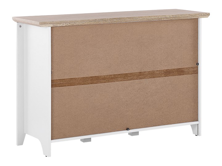 Komoda jasne drewno biała płyta pilśniowa skandynawski design 3 szuflady dwudrzwiowa przechowywanie do salonu Z szafkami Płyta MDF Kolor Biały