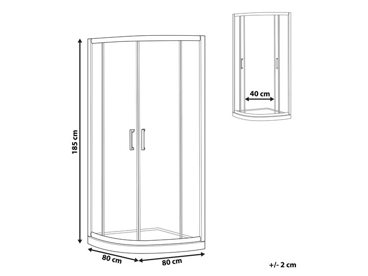 Kabina prysznicowa srebrna szkło hartowane aluminum podwójne drzwi półokrągłe 80x80x185cm nowoczesny design Narożna Kategoria Kabiny prysznicowe