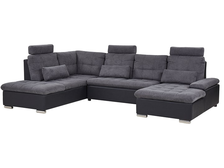 Narożnik rozkładany szary tapicerowany 5-osobowy z pojemnikiem regulowane zagłówki sofa kształt U W kształcie litery U Boki Bez boków Funkcje Z pojemnikiem na pościel