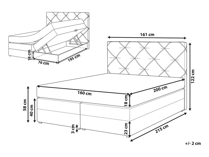 Łóżko kontynentalne jasnoszare tapicerowane z pojemnikami 160 x 200 cm boxspring wezgłowie materac sprężynowy topper Kategoria Łóżka do sypialni Łóżko tapicerowane Kolor Szary