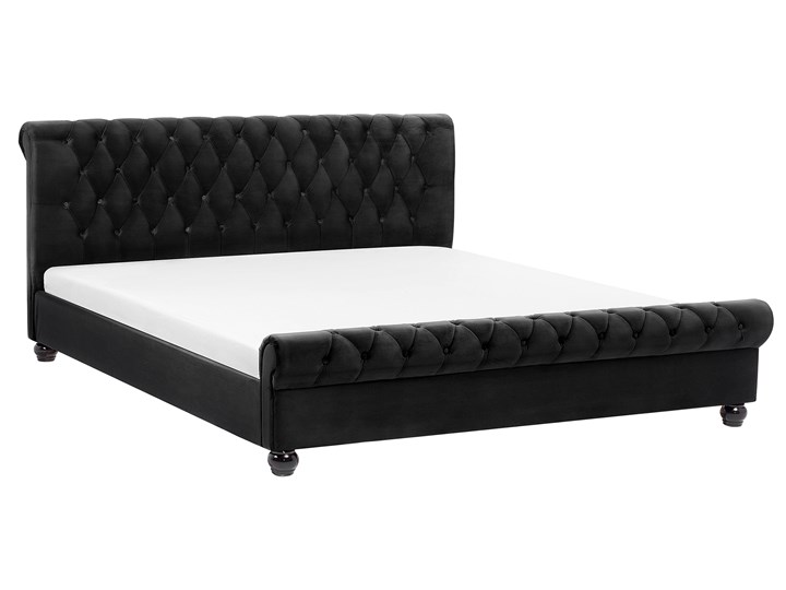 Łóżko ze stelażem czarne welurowe 180 x 200 cm z zagłówkiem pikowane styl glamour Drewno Kategoria Łóżka do sypialni Łóżko pikowane Łóżko tapicerowane Styl Klasyczny