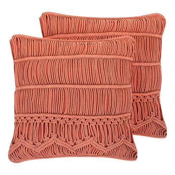 Beliani Zestaw poduszek dekoracyjnych pomarańczowych bawełnianych makrama 45x45cm z wypełnieniem akcesoria boho  salon sypialnia