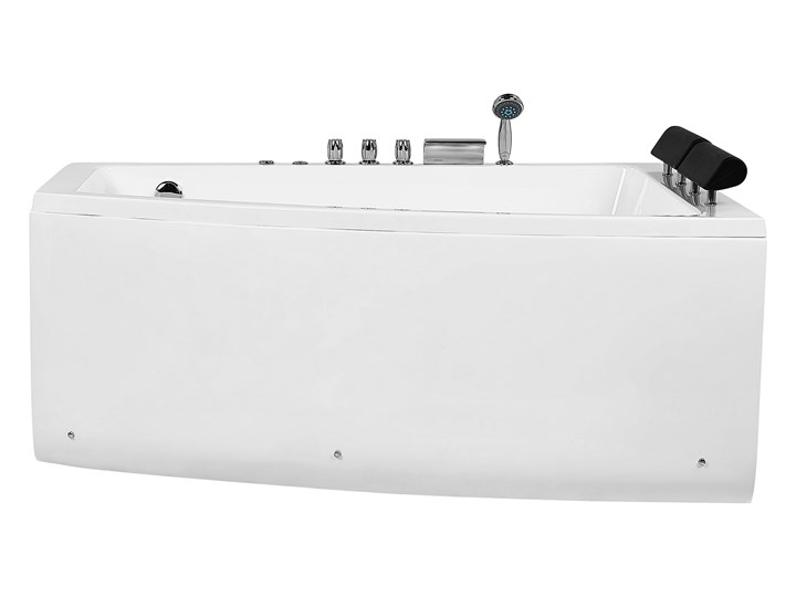 Wanna narożna biała akrylowa 182 x 121 cm lewostronna hydromasaż dysze wodne z zagłówkami Kolor Biały Stal Kategoria Wanny