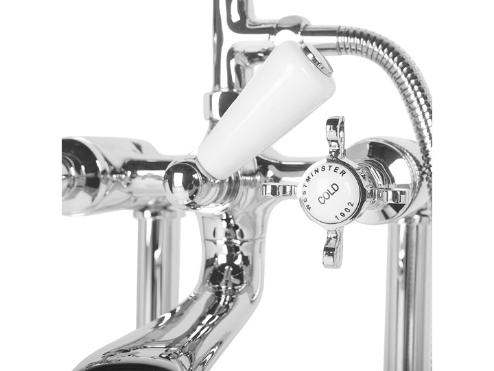 Bateria wannowa srebrna mosiądz i stal nierdzewna 98 cm wolnostojąca kształt klasyczny Bateria prysznicowa Bateria stojąca Kolor Srebrny