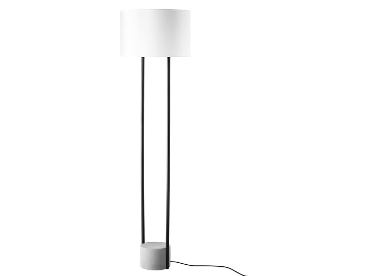Beliani Lampa stojąca biała czarna 153 cm metalowe nogi betonowa podstawa okrągły abażur nowoczesna Lampa inspirowana Tkanina Lampa z abażurem Kolor Biały