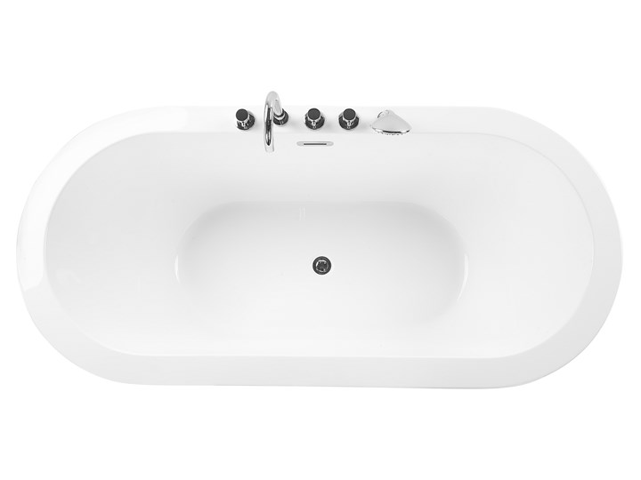 Wanna wolnostojąca biała akrylowa 170 x 80 cm system przelewowy z armaturą owalna minimalistyczny design Wolnostojące Kolor Biały