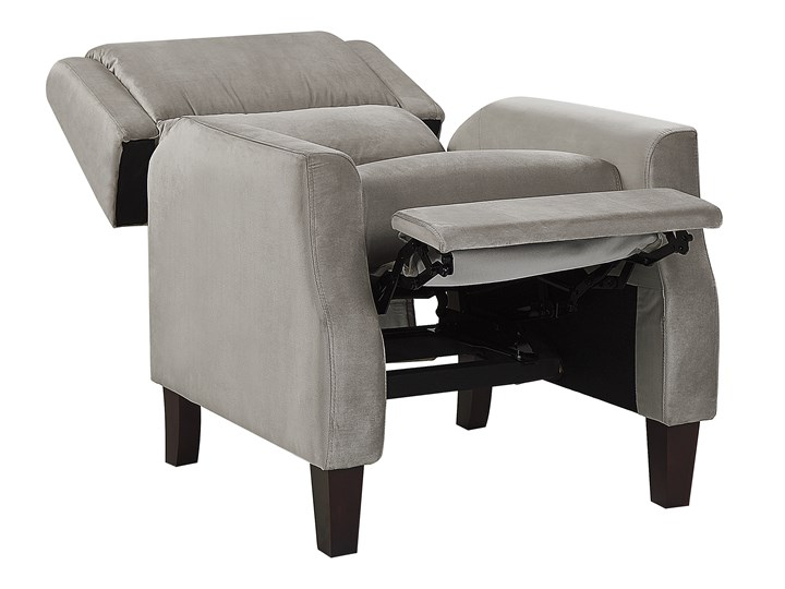 Rozkładany fotel telewizyjny szary tapicerownany welurem rozkładane oparcie i podnóżek retro design Fotel rozkładany Tworzywo sztuczne Fotel inspirowany Tkanina Drewno Styl Vintage