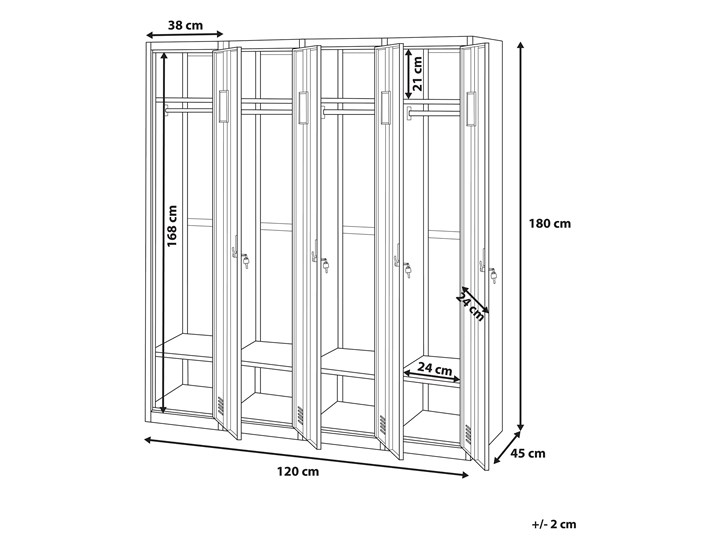 Szafa ubraniowa biała metalowa 120 x 45 x 180 cm 4 drzwi na kluczyk z półkami i drążkiem Uniwersalne Kolor Biały Pomieszczenie Biuro i pracownia