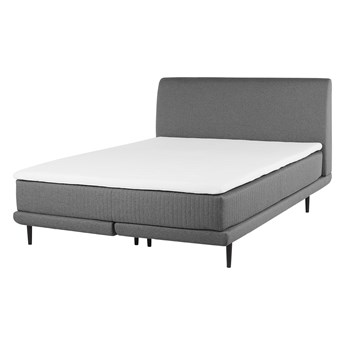 Łóżko kontynentalne 140 x 200 cm jasnoszare materac topper wezgłowie minimalistyczne
