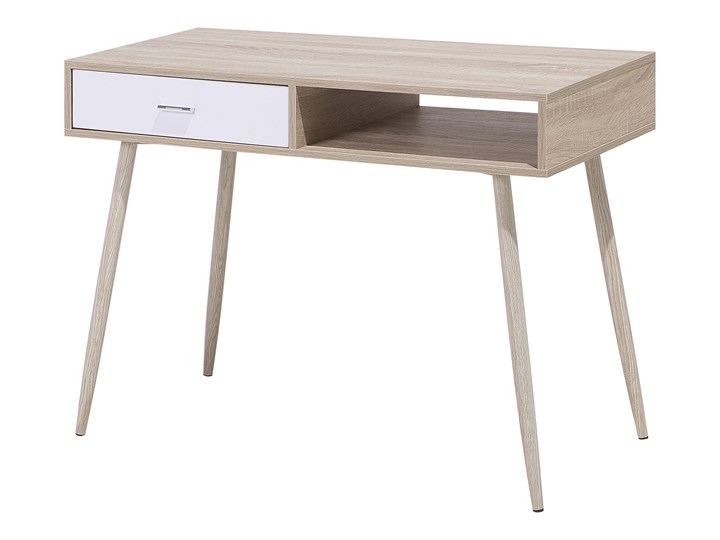 Biurko jasnobrązowe 100 x 48 cm w stylu skandynawskim z szufladami pod laptop Drewno Stal Szerokość 100 cm Styl Nowoczesny Płyta MDF Biurko konsola Kolor Brązowy