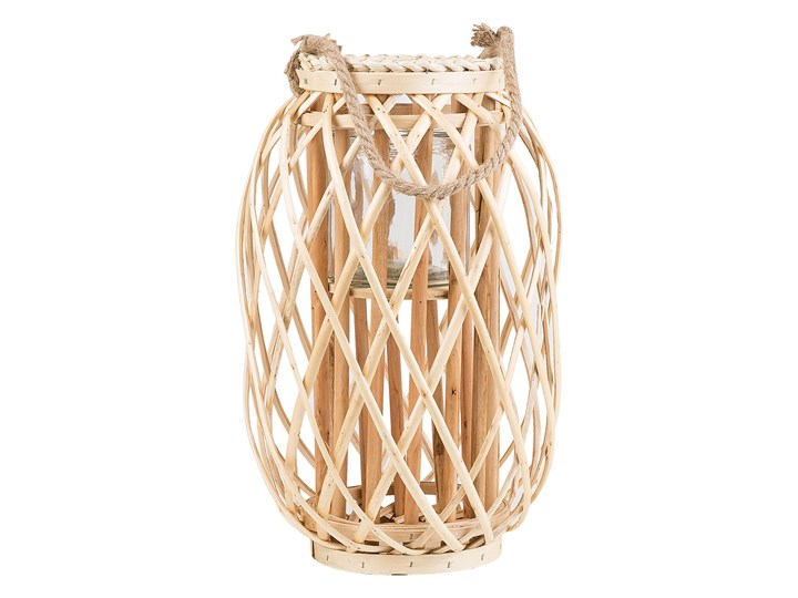 Lampion dekoracyjny jasne drewno 40 cm ozdoba latarenka na świeczkę MAURITIUS Szkło Kategoria Świeczniki i świece