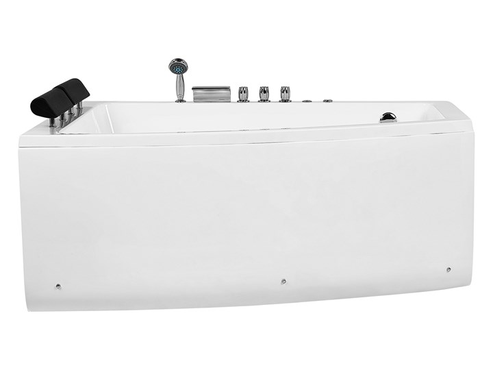 Wanna narożna biała akrylowa 182 x 121 cm prawostronna hydromasaż dysze wodne z zagłówkami Stal Kolor Biały Kategoria Wanny