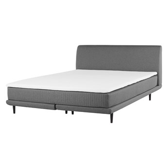 Łóżko kontynentalne 180 x 200 cm jasnoszare materac topper wezgłowie minimalistyczne