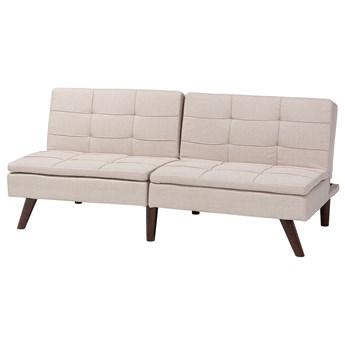 Beliani Sofa rozkładana beżowa 3-osobowa pikowana dębowe nogi styl skandynawski