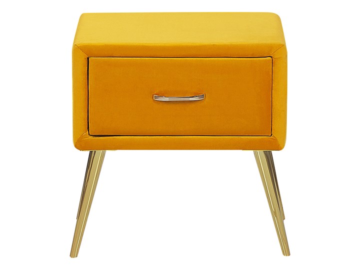 Szafka nocna żółta tapicerowana welurem 1 szafka stolik nocny minimalistyczny design Tworzywo sztuczne Pomieszczenie Sypialnia Metal Płyta MDF Drewno Styl Nowoczesny