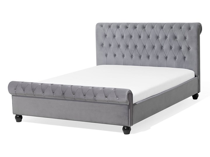 Łóżko ze stelażem szare welurowe 140 x 200 cm z zagłówkiem pikowane styl glamour Łóżko tapicerowane Kolor Szary