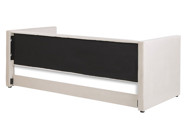 Łóżko wysuwane jasnobeżowe welurowe 80 x 200 cm ze stelażem leżanka ozdobne ćwieki glamour Łóżko tapicerowane Kolor Beżowy