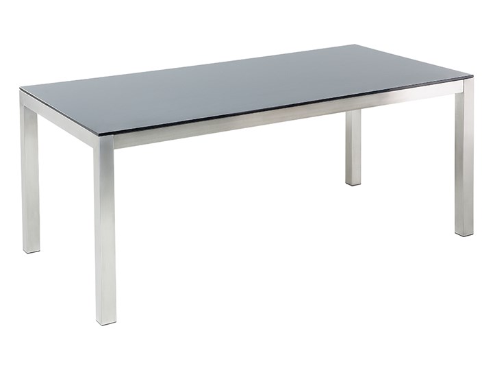 Zestaw mebli ogrodowych jadalniany czarny stół szkło hartowane 180 x 90 cm 6 krzeseł czarnych z technorattanu sztaplowanych Stoły z krzesłami Stal Zawartość zestawu Krzesła