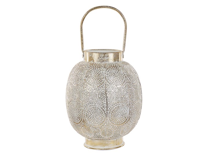 Beliani Lampion złoty metalowy 30 cm ze szklanym wkładem na świeczkę boho orientalny ażurowy Szkło Kategoria Świeczniki i świece Kolor Szary