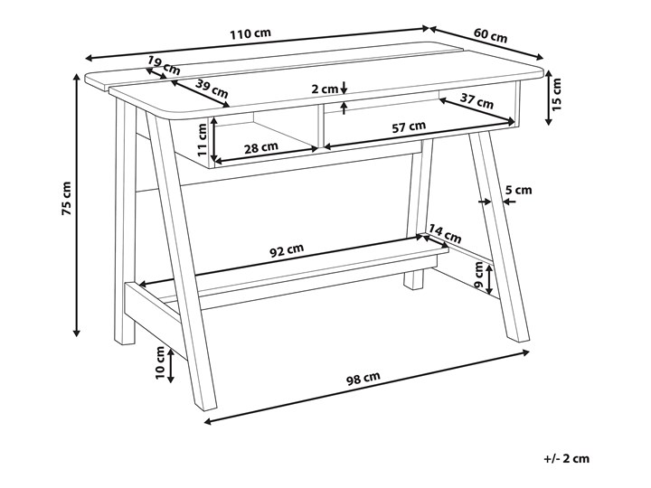 Biurko jasne drewno 110 x 60 x 75 cm styl skandynawski Biurko konsola Głębokość 60 cm Szerokość 110 cm Płyta MDF Pomieszczenie Biuro