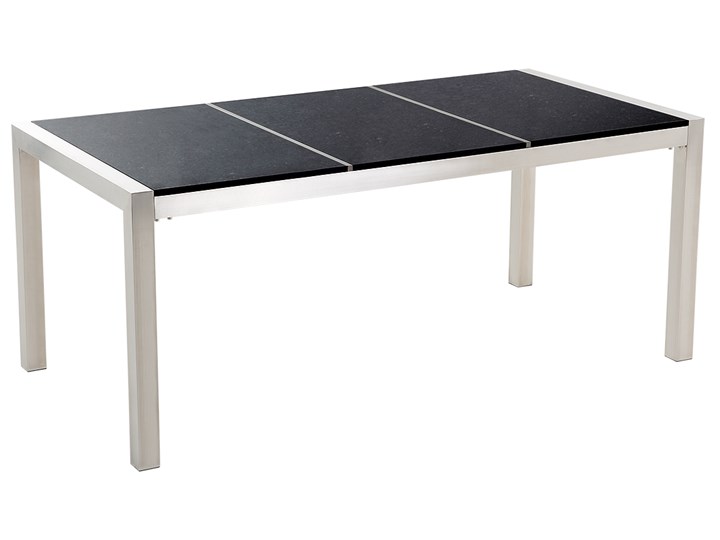 Zestaw mebli ogrodowych jadalniany czarny stół granit/bazalt 180 x 90 cm 6 krzeseł z technorattanu sztaplowanych Stal Kolor Szary Stoły z krzesłami Zawartość zestawu Krzesła