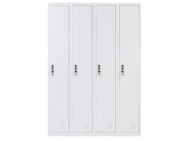 Szafa ubraniowa biała metalowa 120 x 45 x 180 cm 4 drzwi na kluczyk z półkami i drążkiem Uniwersalne Pomieszczenie Biuro i pracownia