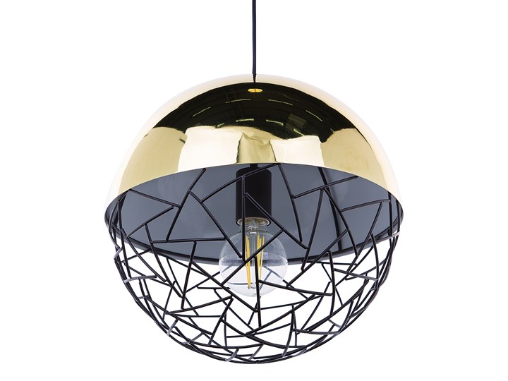 Lampa sufitowa złota metalowa 124 cm ażurowa czarna osłona wysoki połysk glamour Lampa druciana Kolor Złoty Lampa z kloszem Kategoria Lampy wiszące