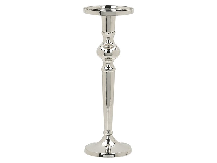 Świecznik dekoracyjny srebrny metalowy stojący 40 cm na jedną świecę elegancka ozdoba wnętrza Aluminium Kategoria Świeczniki i świece