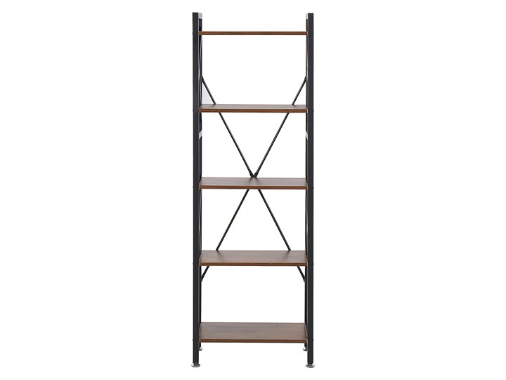 Beliani Regał ciemne drewno 5 półek czarna stalowa metalowa rama industrialny room divider Na książki Na dekoracje Płyta MDF Pomieszczenie Salon Płyta laminowana Płyta meblowa Styl Nowoczesny