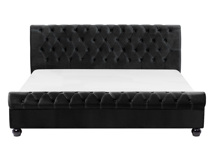 Łóżko ze stelażem czarne welurowe 180 x 200 cm z zagłówkiem pikowane styl glamour Drewno Łóżko tapicerowane Kategoria Łóżka do sypialni Łóżko pikowane Kolor Czarny